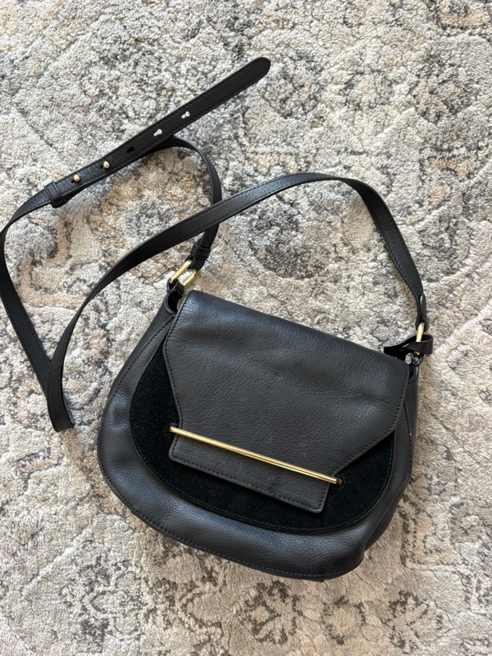 Vince Camaro Black Leather & Suede Crossbody Saddle Bag